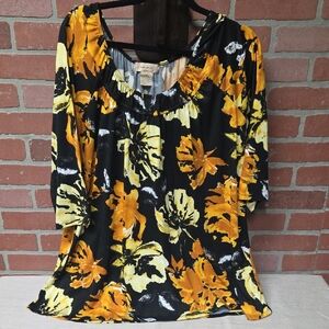 Diana Belle Foral Black and Yellow Women's Top 2x